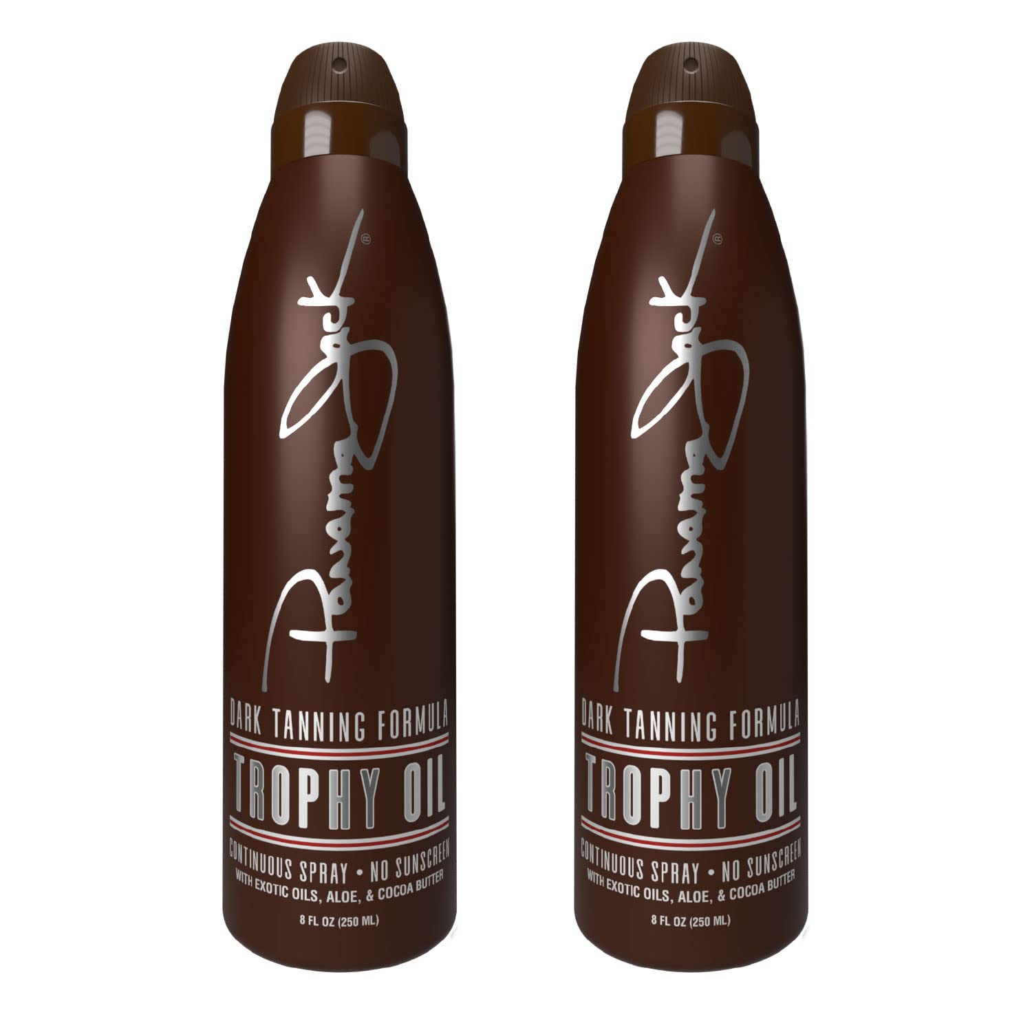 Panama Jack Trophy Oil bottle with tropical scent and lightweight formula for easy application.