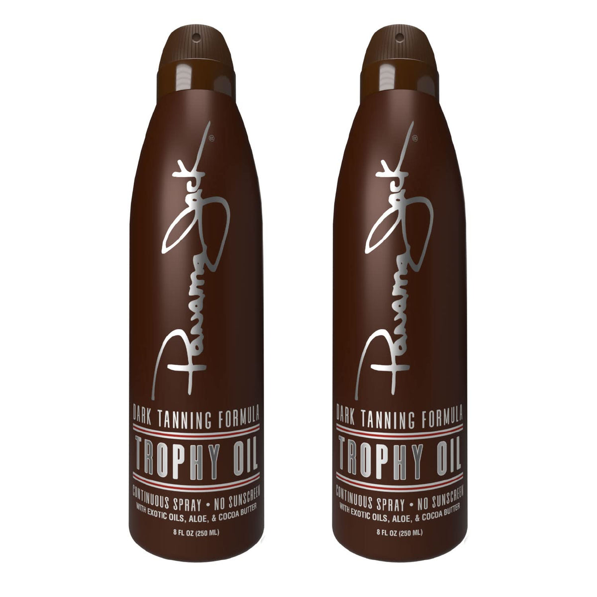 Panama Jack Trophy Oil bottle with tropical scent and lightweight formula for easy application.