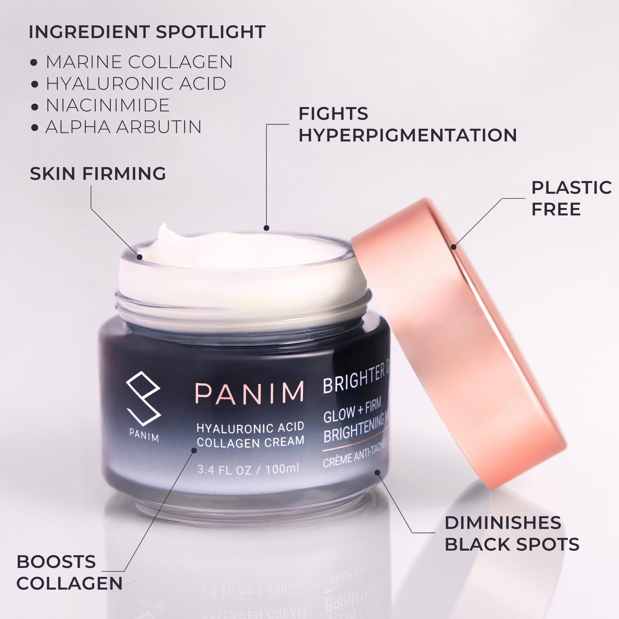 Panim Marine Collagen Cream alpha arbutin hints at reducing discoloration over time.