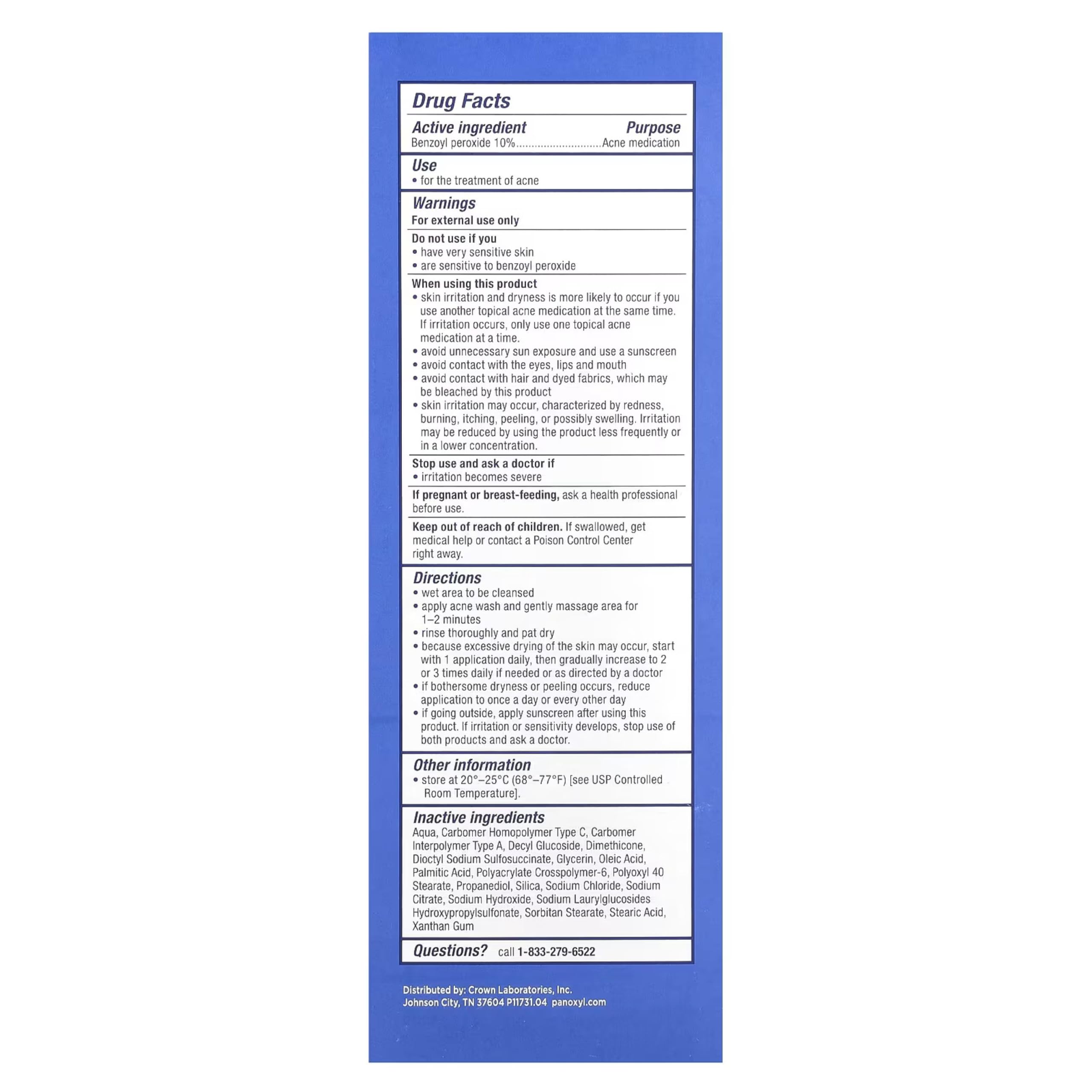 Label close-up on PanOxyl Foaming Acne Wash highlights maximum strength formula.