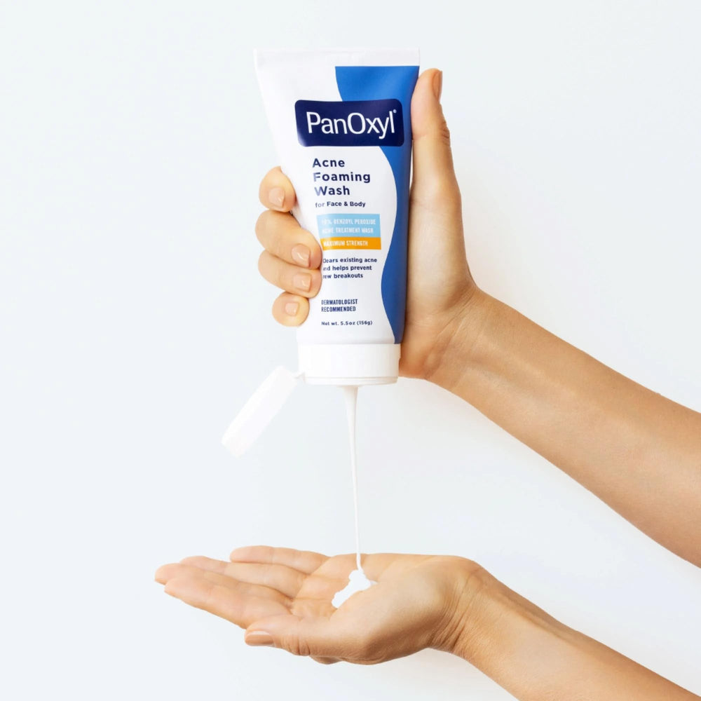 PanOxyl Foaming Acne Wash texture close-up showing mild formula.