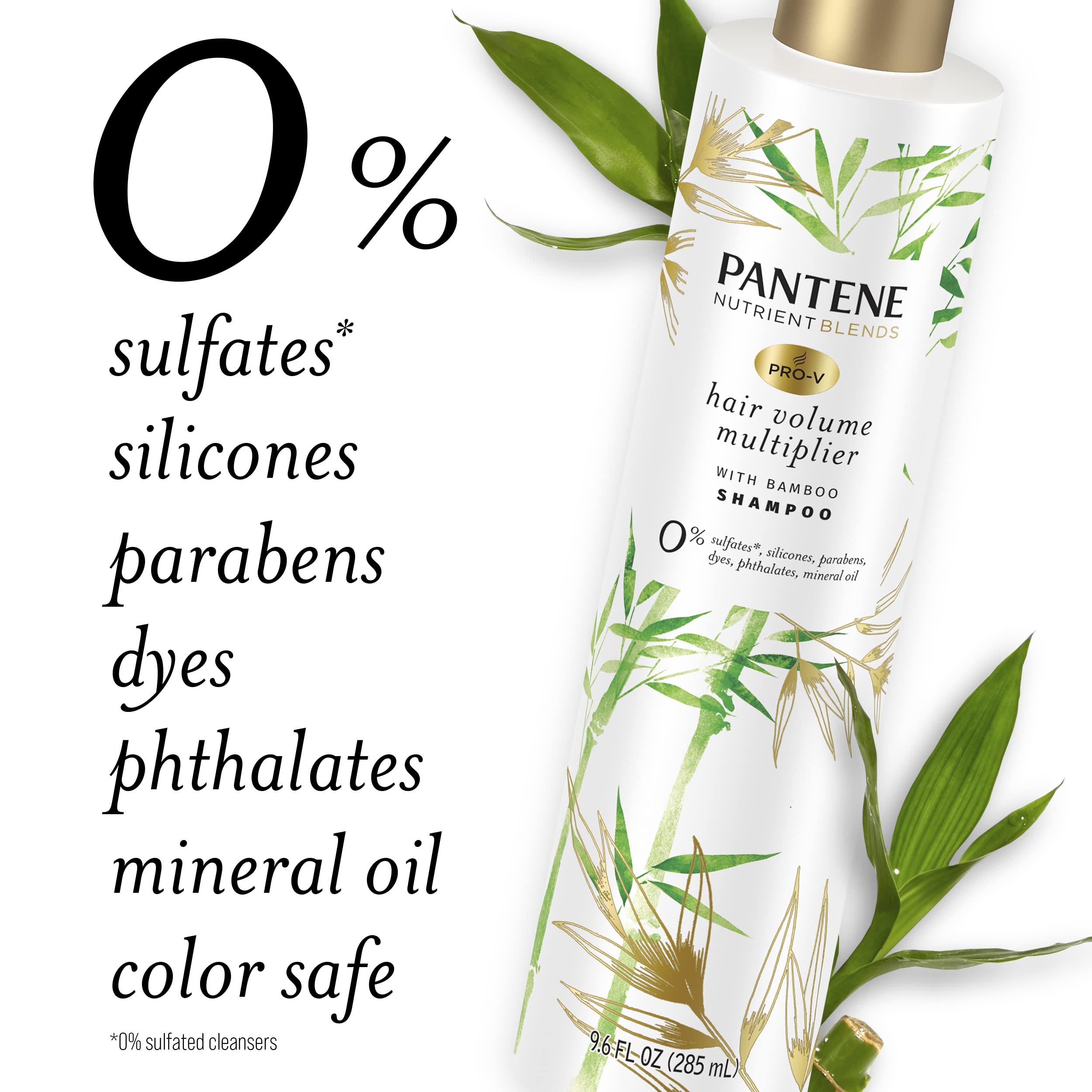 Pantene bamboo-scented shampoo in a shower scene with a fresh breeze aroma.