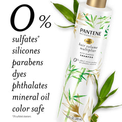 Pantene bamboo-scented shampoo in a shower scene with a fresh breeze aroma.