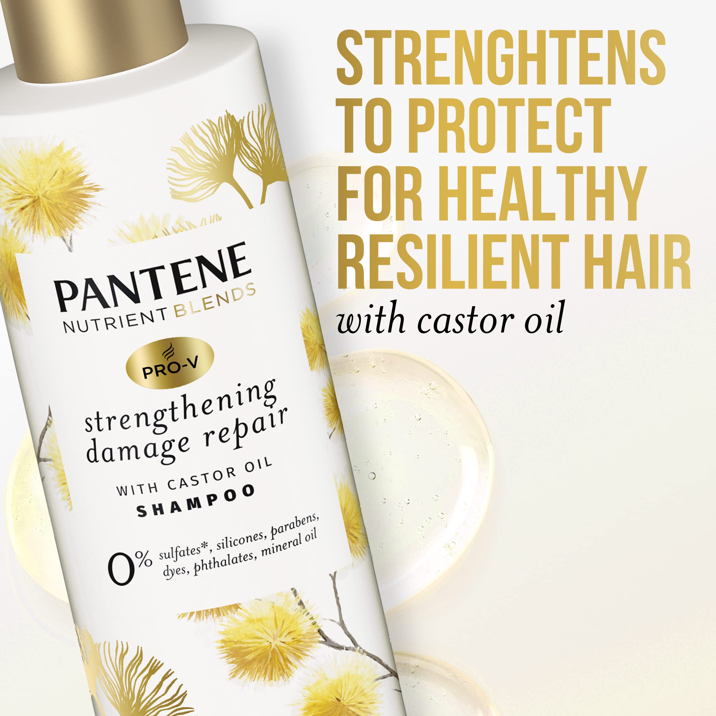 Pantene castor oil ingredient blend graphic hints nourishing touch.