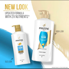 Back-panel packaging of Pantene Classic Clean shows antioxidant protection.