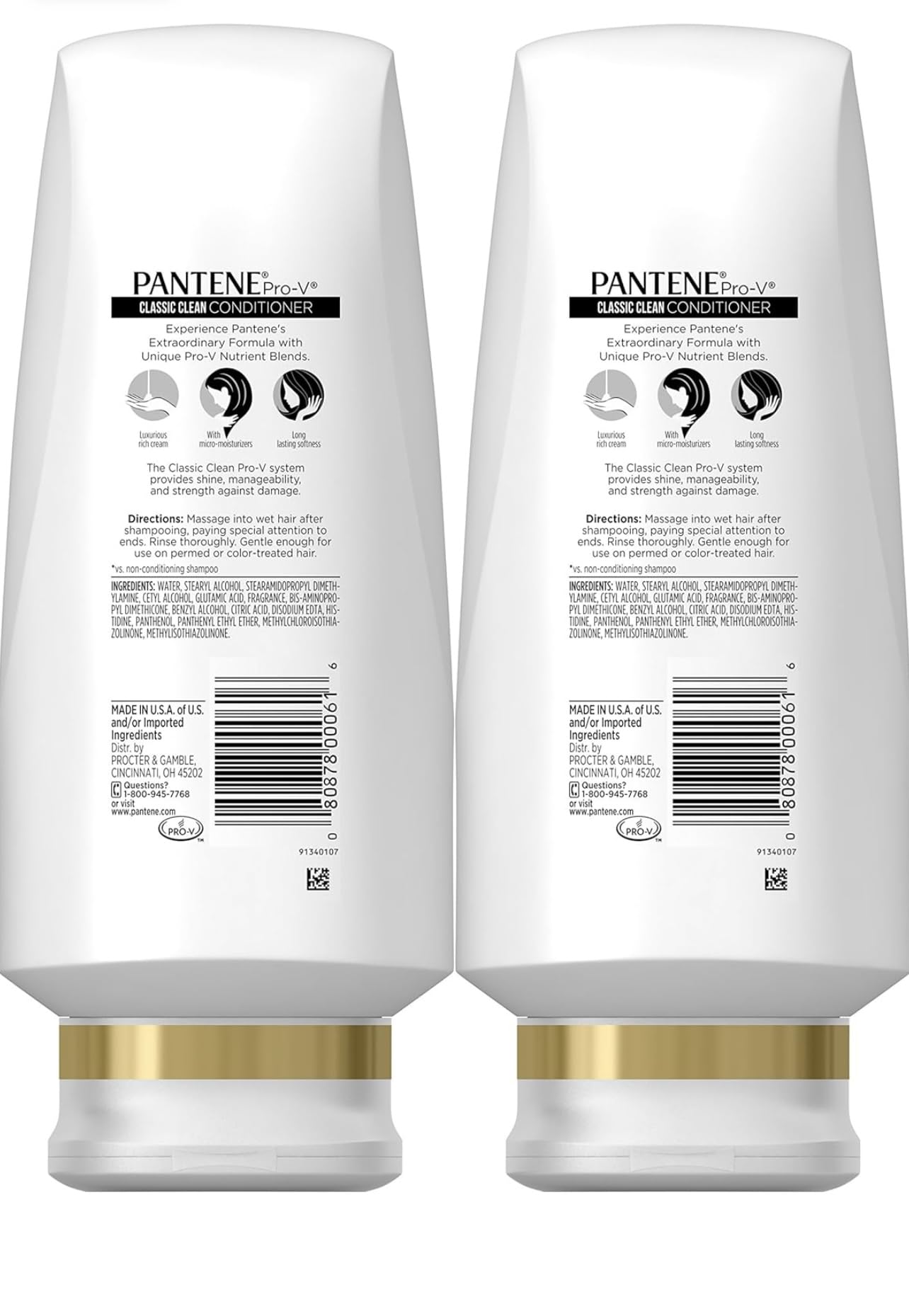 Front view of Pantene Classic Clean conditioner twin pack, daily conditioning value.
