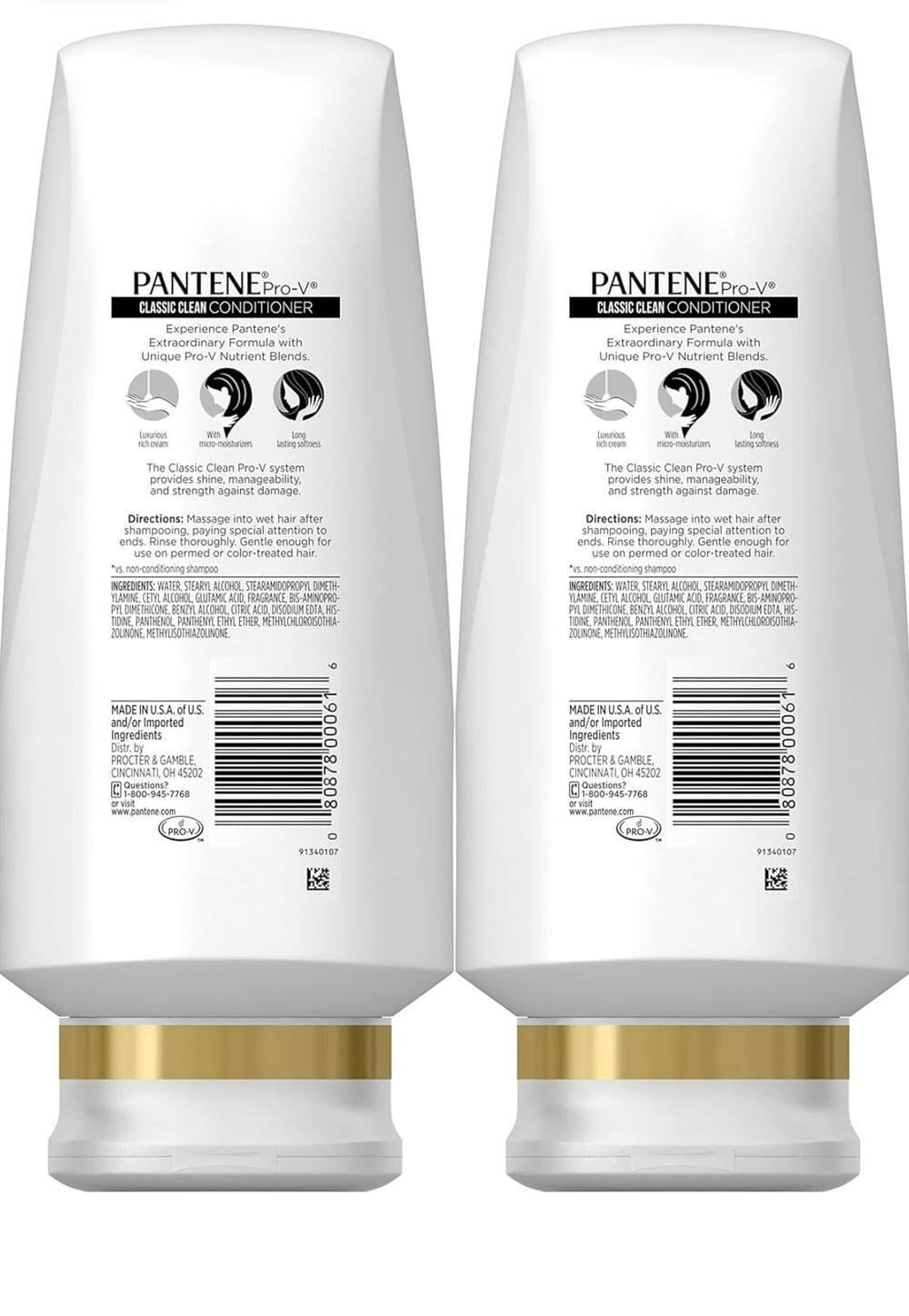 Front view of Pantene Classic Clean conditioner twin pack, daily conditioning value.