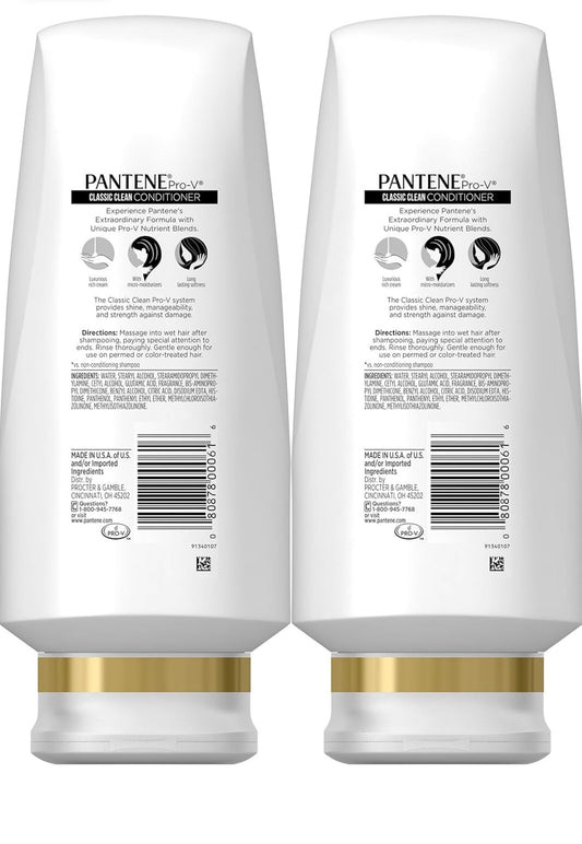 Front view of Pantene Classic Clean conditioner twin pack, daily conditioning value.