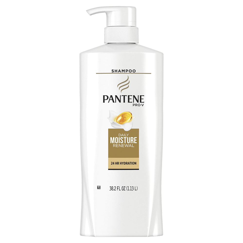 Pantene Daily Moisture Shampoo bottle highlighting Pro-V nutrients for hydrated hair