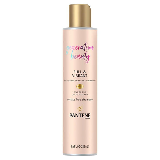 Pantene Generation Beauty Full and Vibrant shampoo bottle showing volume boost for fine hair