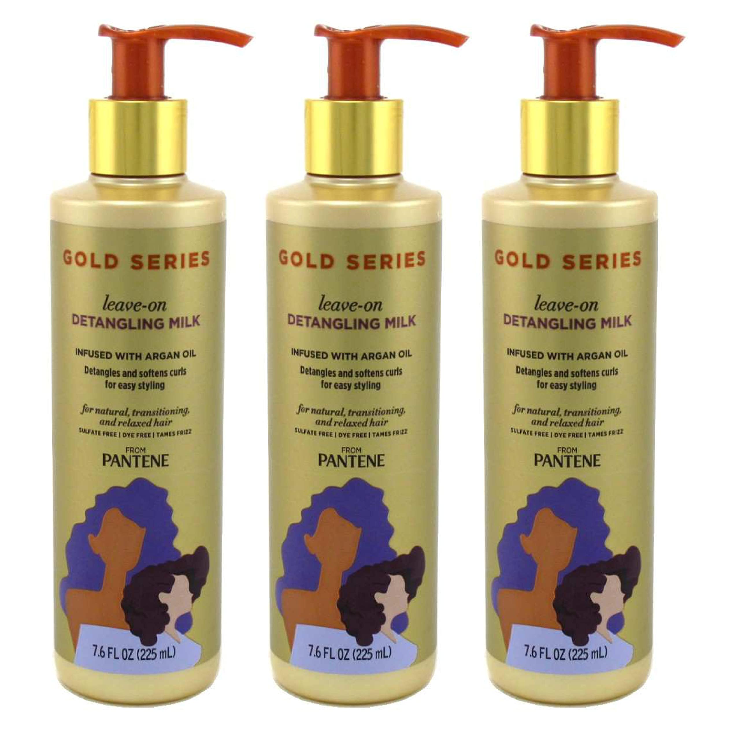 Pantene Gold Series Leave-In Detangling Milk dry hair usage demonstrates quick nourishment during routine.