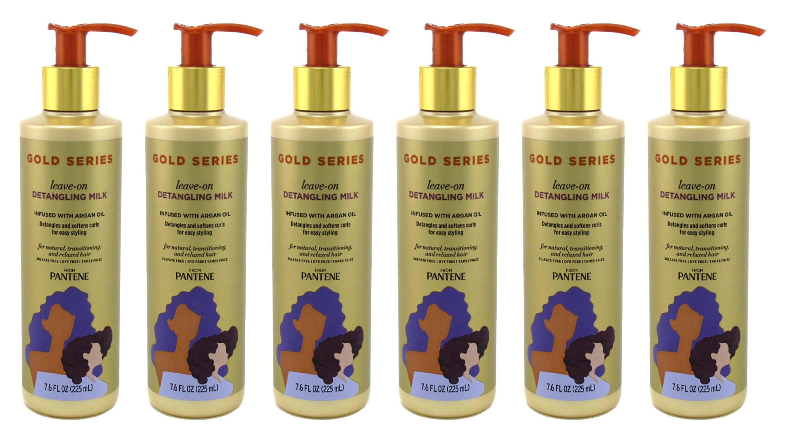 Label close-up of Pantene Gold Series Leave-In Detangling Milk with argan oil.