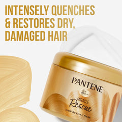 Pantene Miracle Rescue mask being applied to dry hair for intense conditioning.