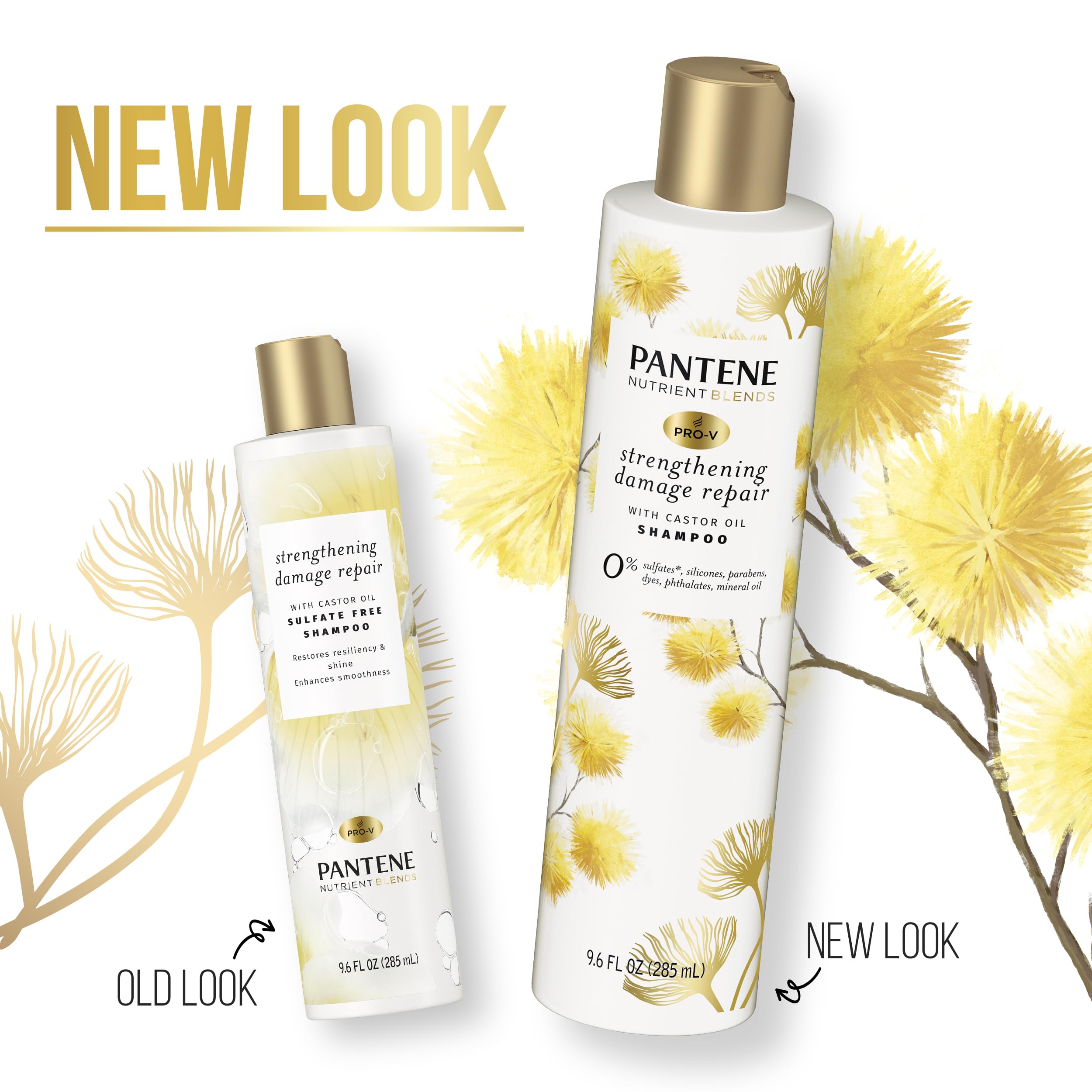 Pantene nine point six ounce packaging shot shows size and ergonomics.