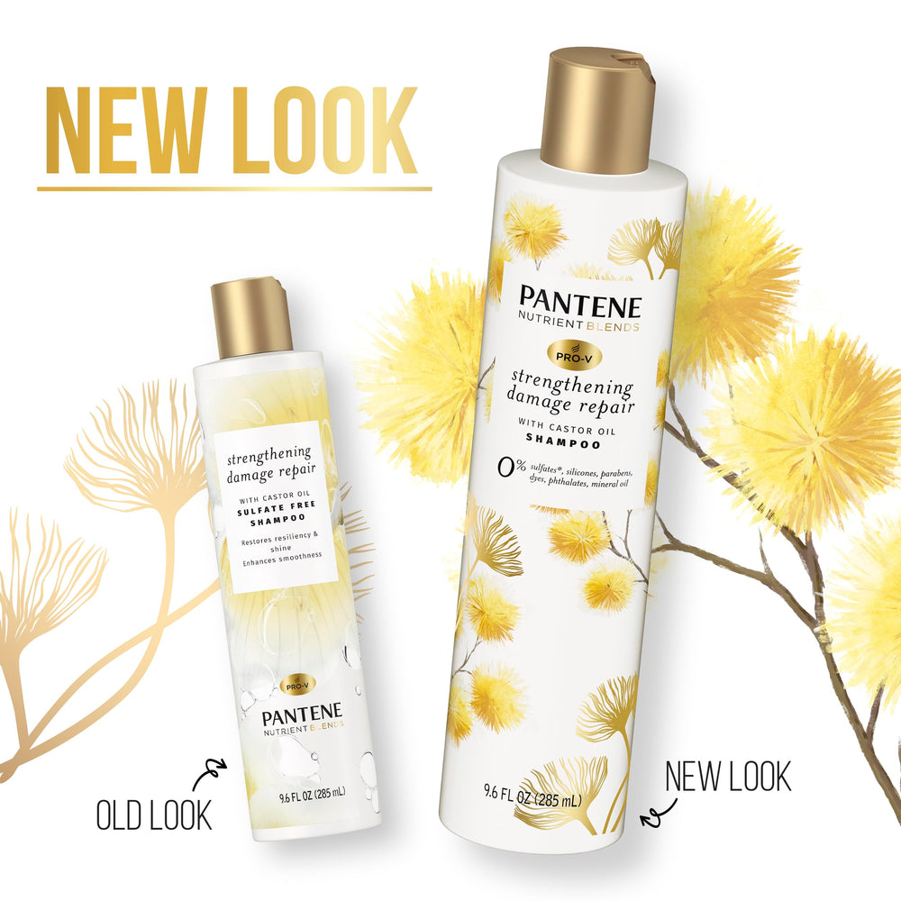 Pantene nine point six ounce packaging shot shows size and ergonomics.