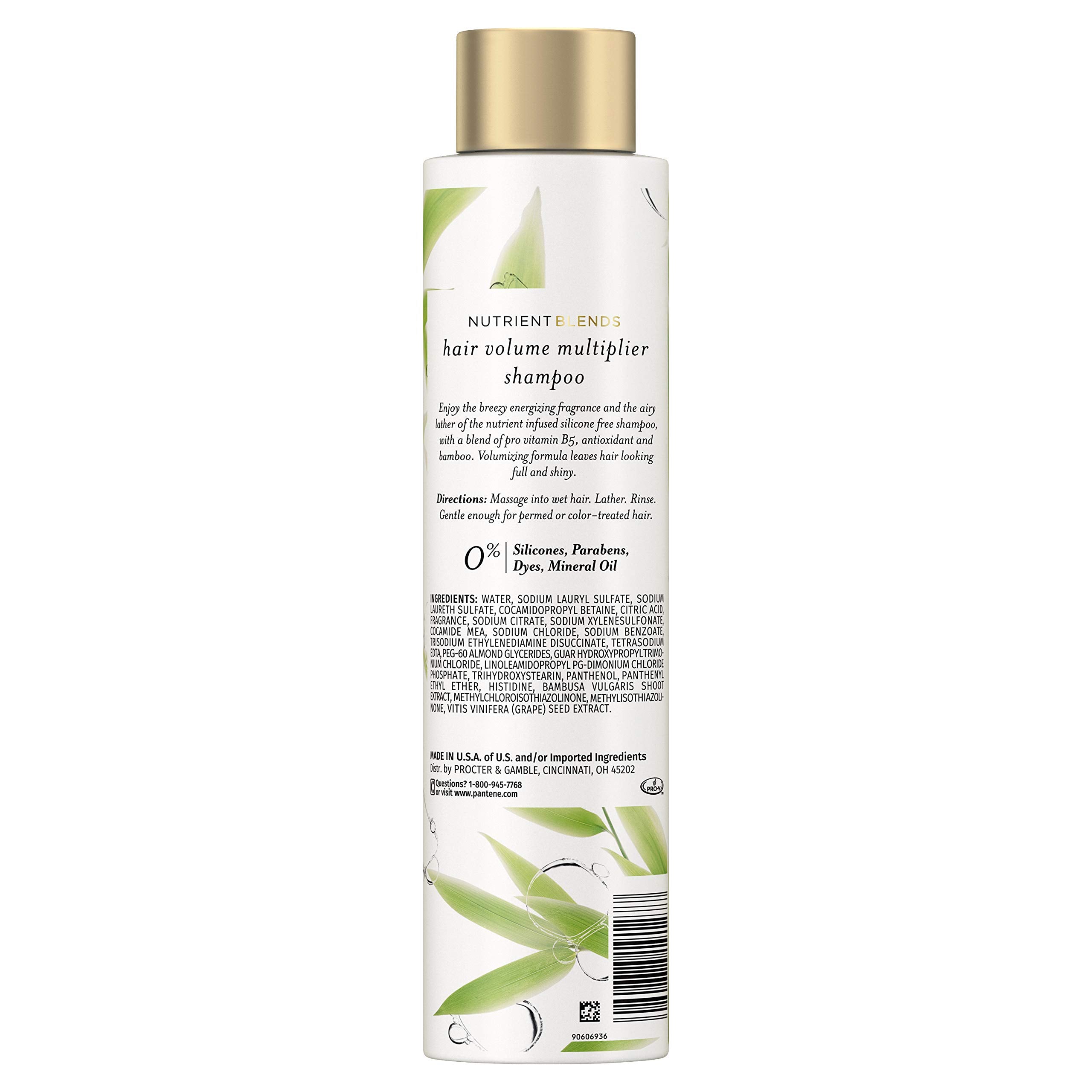 Bamboo extract imagery on Pantene shampoo bottle