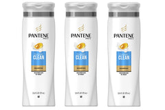 Pantene Pro-V Classic Clean shampoo bottle in a three-pack for daily use.