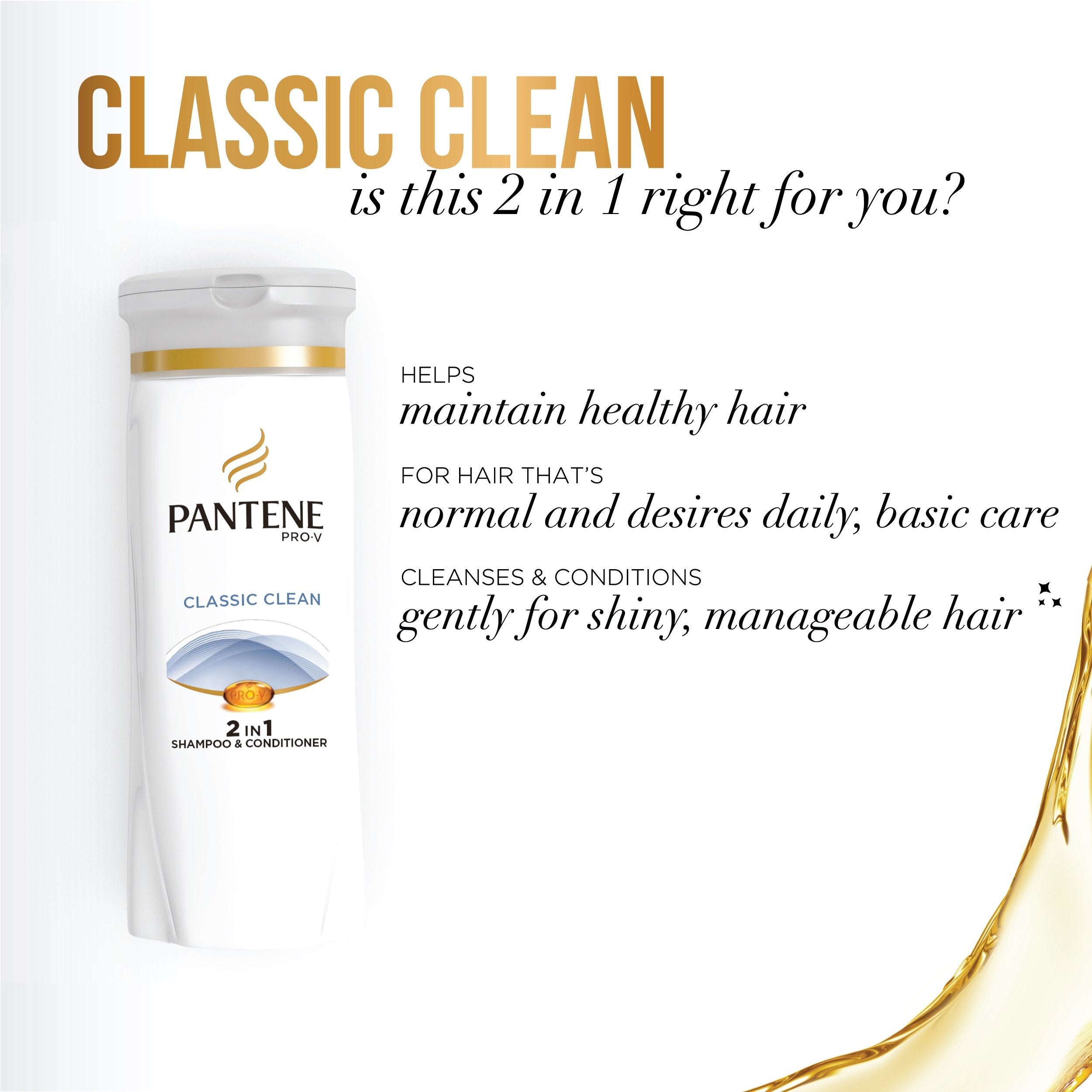 Pantene Pro-V Classic Clean shampoo label close-up highlighting antioxidant formula.