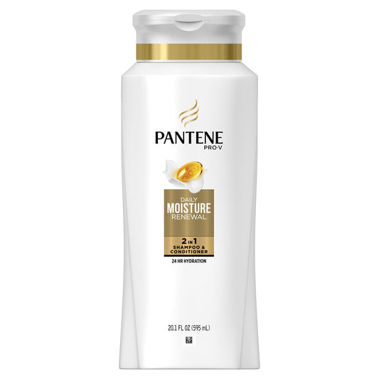 Pantene Pro-V Daily Moisture Renewal 2-in-1 shampoo bottle delivering hydration for daily care