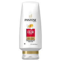 Pantene Pro-V Radiant Color Shine conditioner bottle pouring for vibrant color.