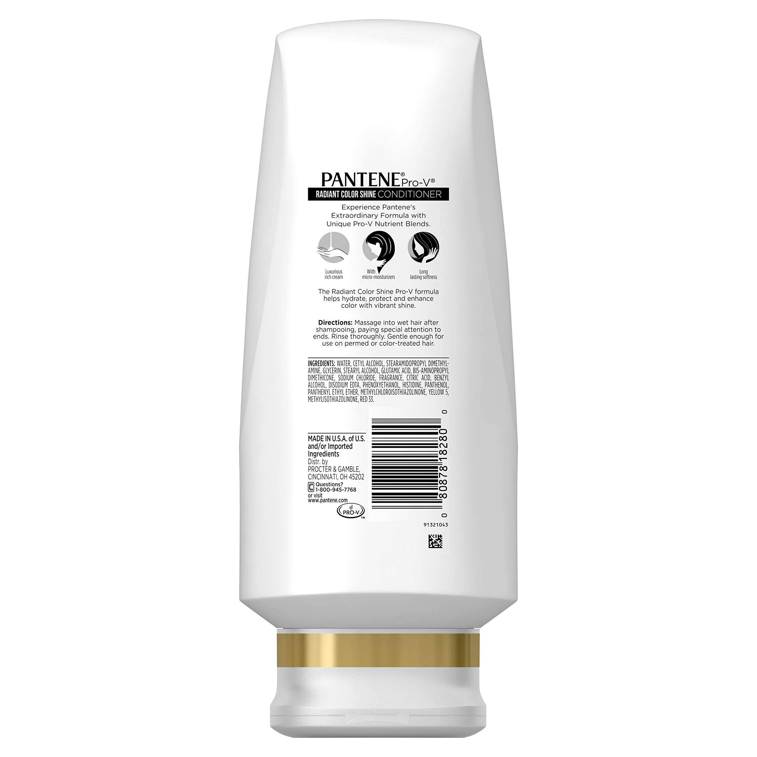 Close-up of Pantene Pro-V Radiant Color Shine conditioner dispensing pump for even application.