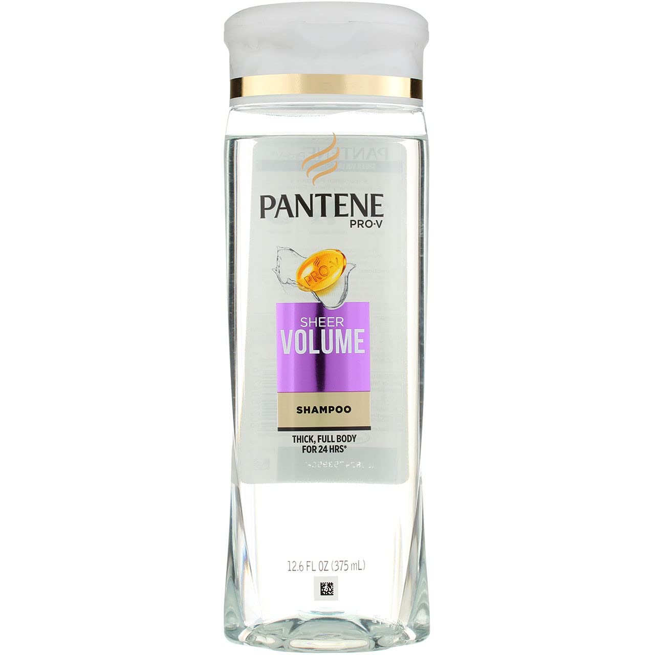 Pantene Pro-V Sheer Volume bottle front view highlights volumizing formula for fine hair.