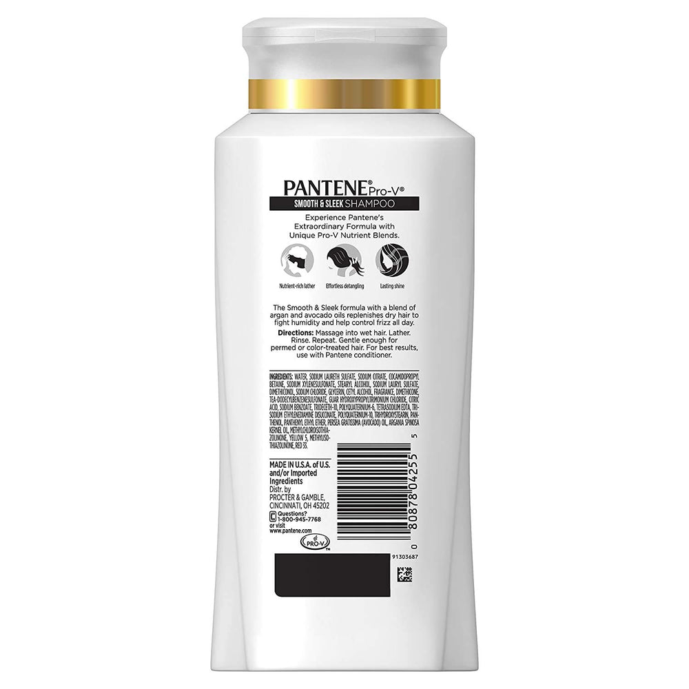 Pantene Pro-V Smooth & Sleek product on display showing nutrient-rich lather.