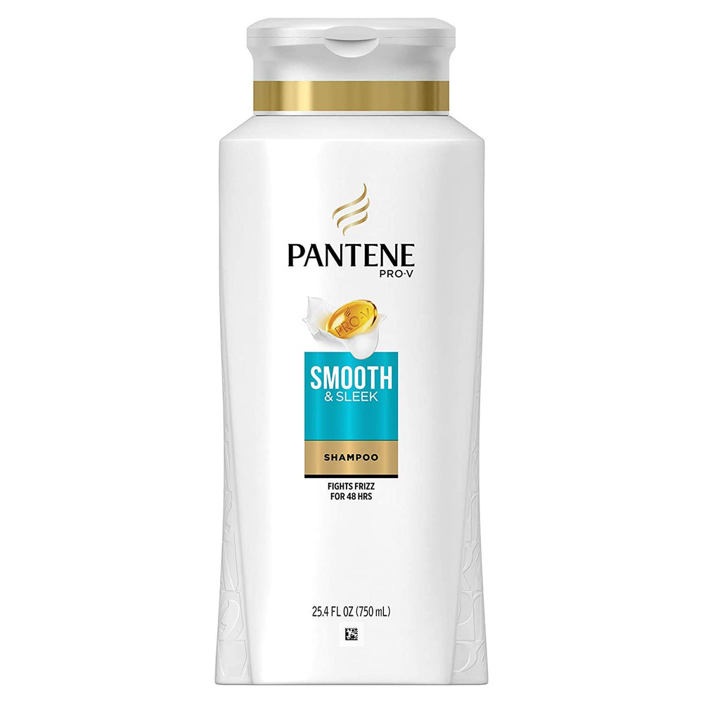 Pantene Pro-V Smooth & Sleek shampoo bottle with argan oil for frizz control.