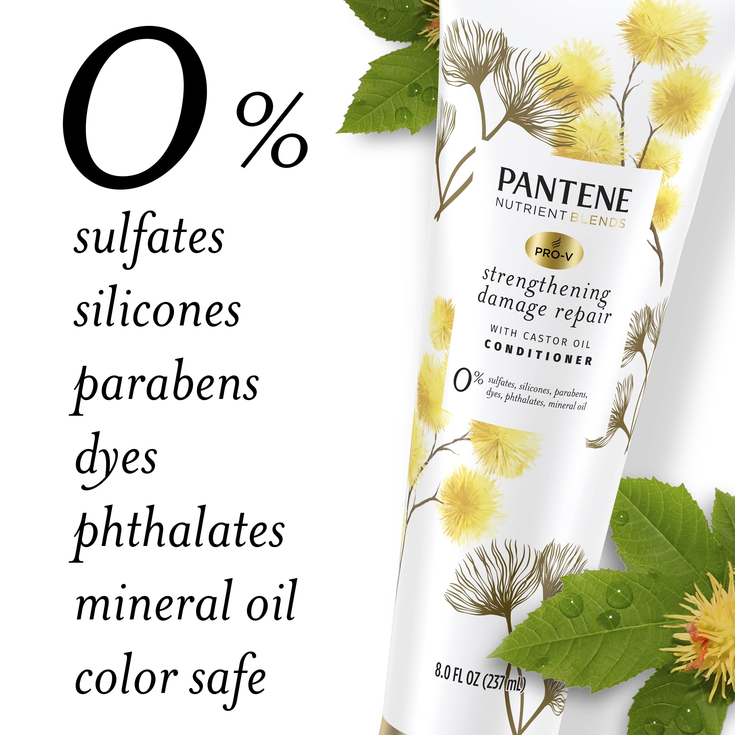 Pantene shower routine scene with conditioner lather implying frizz control and shine.