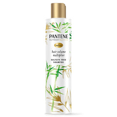Pantene sulfate-free bamboo shampoo bottle demonstrates volumizing boost for fine hair.