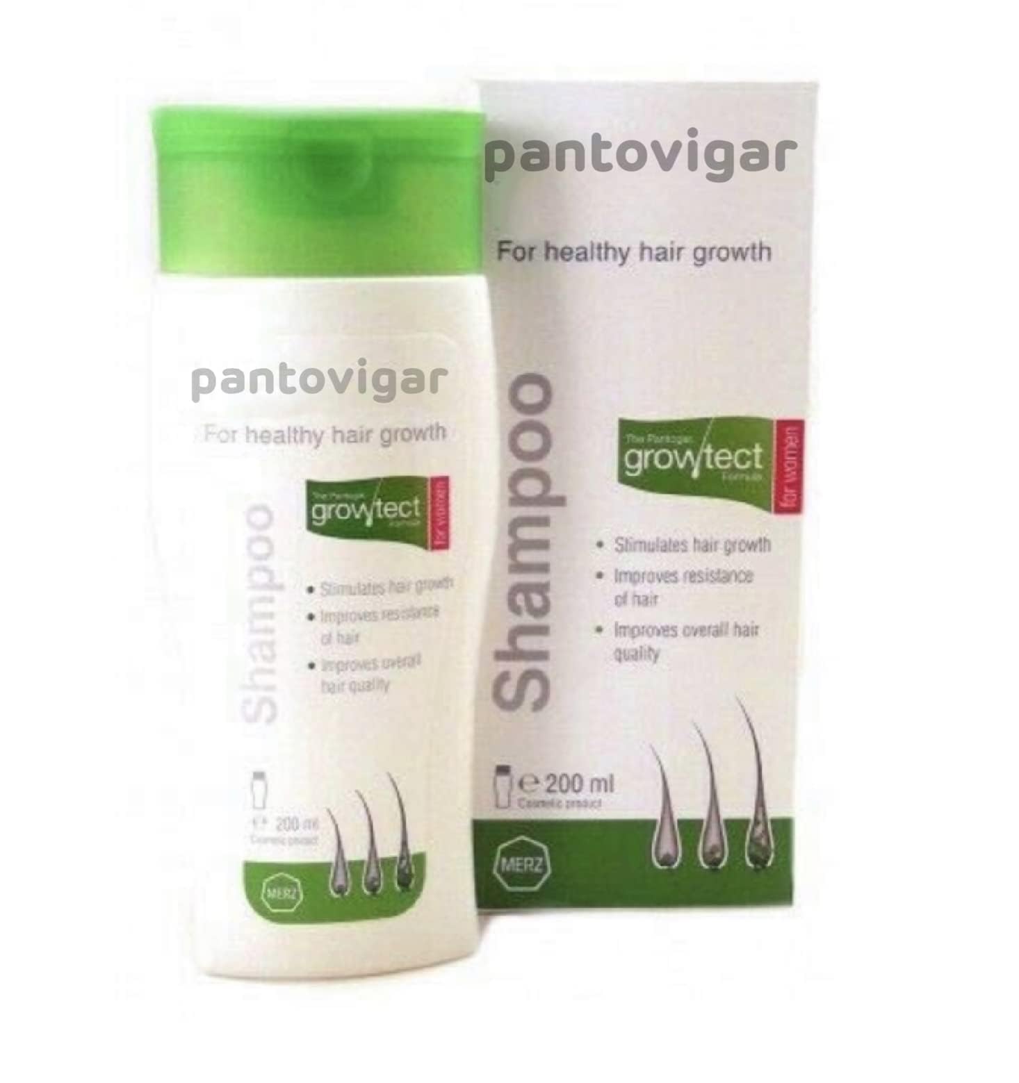 Pantovigar Growth formula featuring keratin and biotin for smoother, stronger hair.