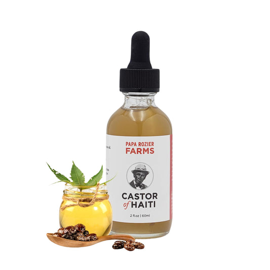 Papa Rozier Farms castor oil bottle for natural hair care and scalp nourishment.