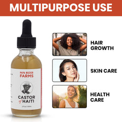 Papa Rozier Farms dry hair treatment on brittle ends for moisture.