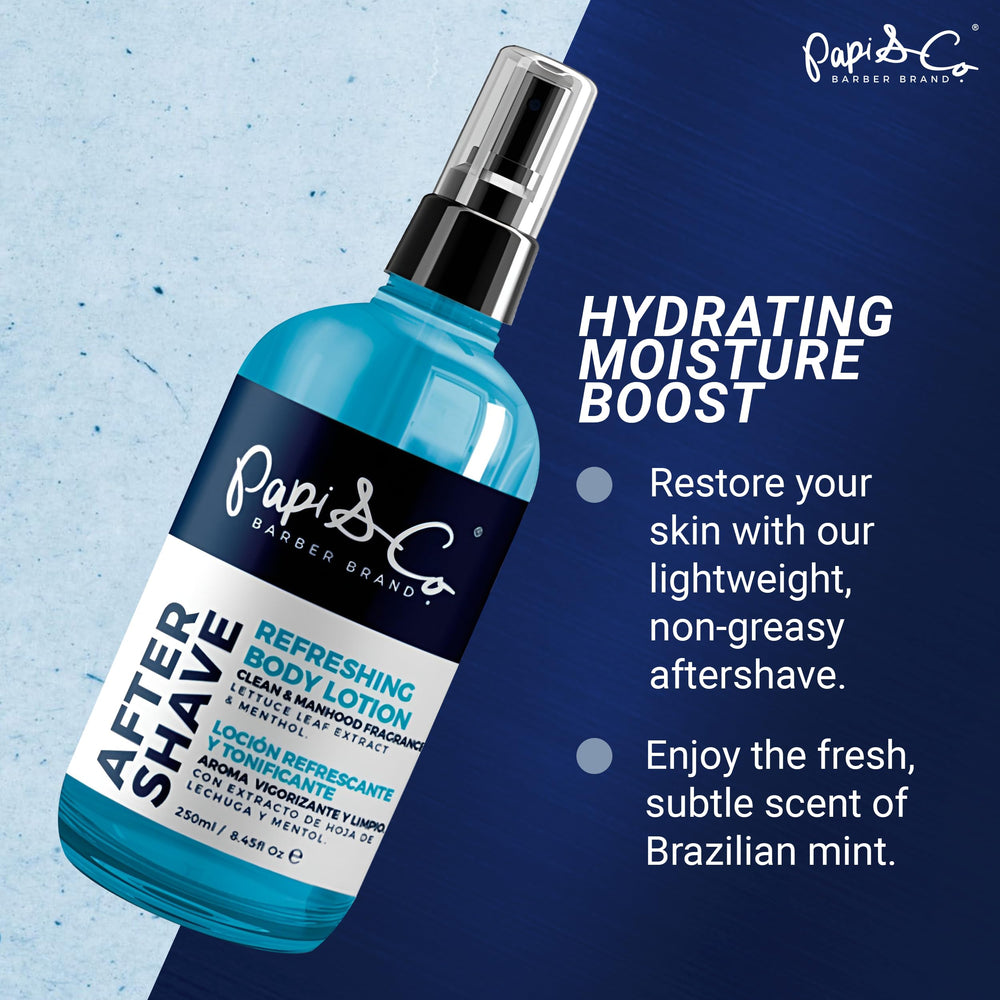 Menthol cooling drops in bottle image convey refreshing sensation after shaving.