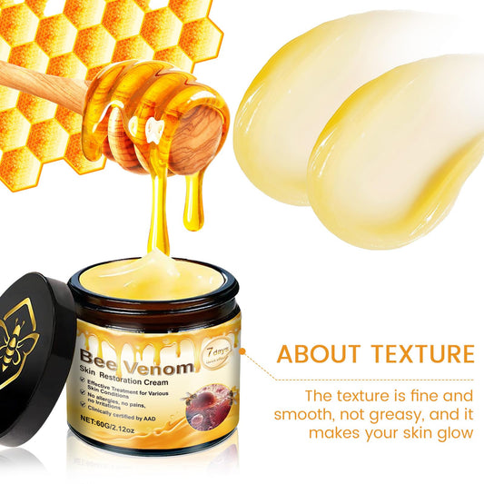 PAQIMAN Bee Venom Cream texture swatch shows silky hydration for all skin types