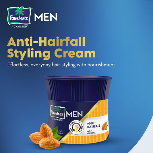 Parachute Advansed cream texture close up highlighting non sticky finish for grooming.