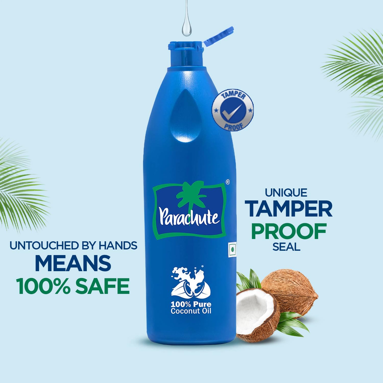 Parachute coconut oil label detail highlighting purity and origin