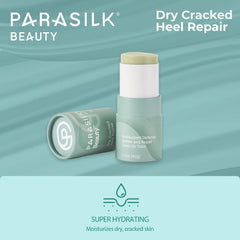Parasilk Heel Repair Stick application closeup showing rich, moisturizing texture.