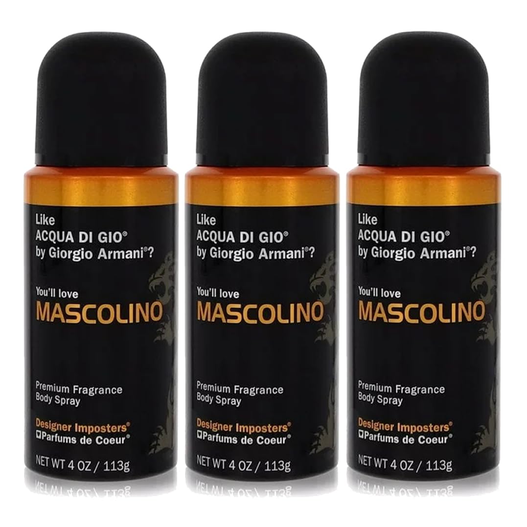 Parfums De Coeur Mascolino body spray bottle for daily wear and confident scent.