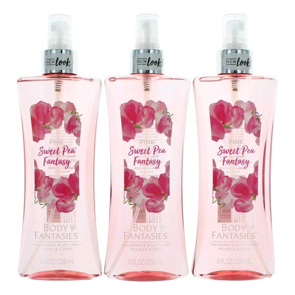 Parfums De Coeur Pink Sweet Pea Fantasy body spray bottle for everyday fresh fragrance.