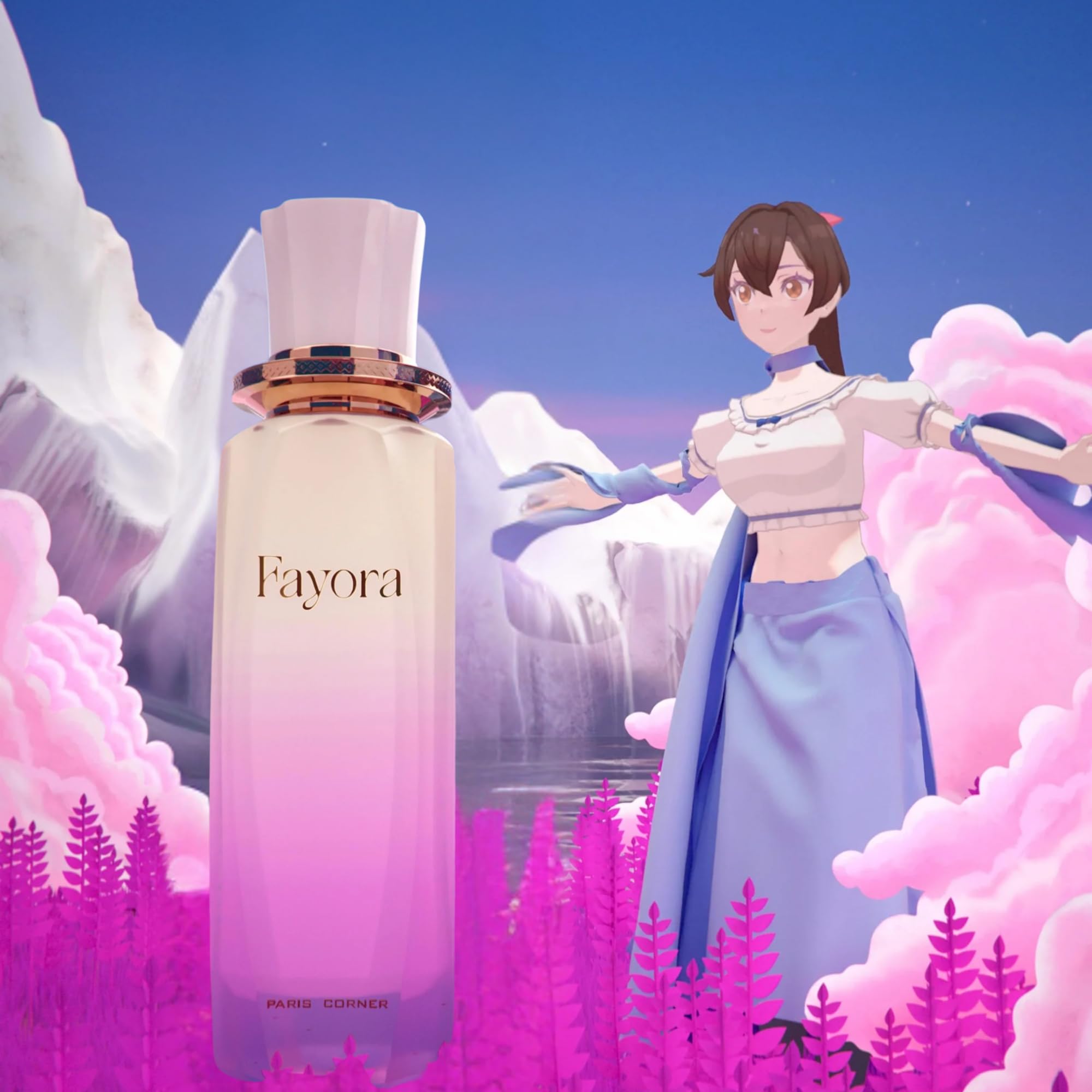 Paris Corner Fayora floral-heart detail, highlights jasmine and rose notes.