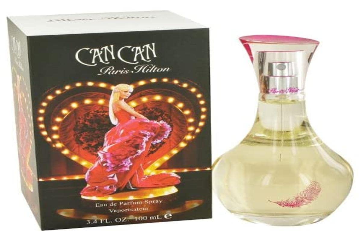 Paris Hilton Can Can eau de parfum bottle, elegant design for confident evening wear.