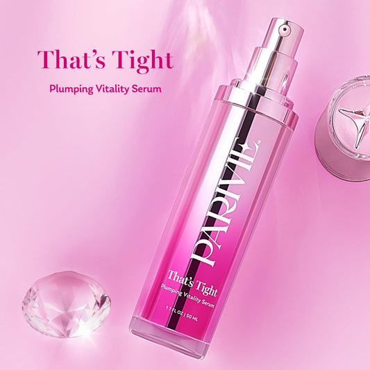 Parívie That’s Tight serum pump close-up shows precise daily application