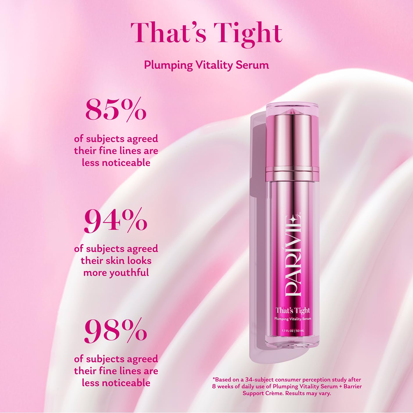 Parívie That’s Tight serum vanity shot conveys premium routine skincare