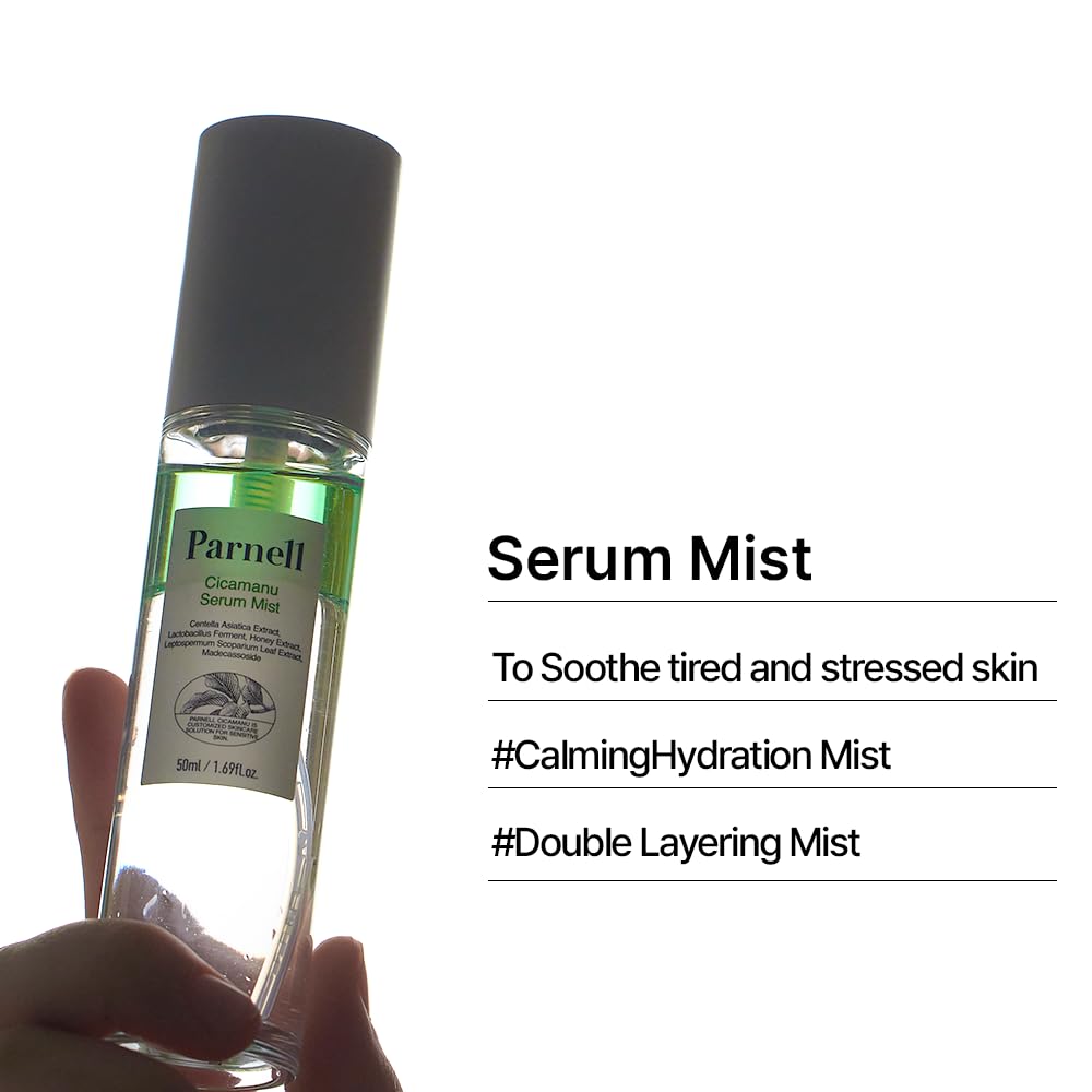 Parnell Cicamanu Serum Mist emphasizes LHA for refined texture.