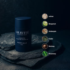 Particle Gravite Deodorant application on arm demonstrates easy daily touch-ups.