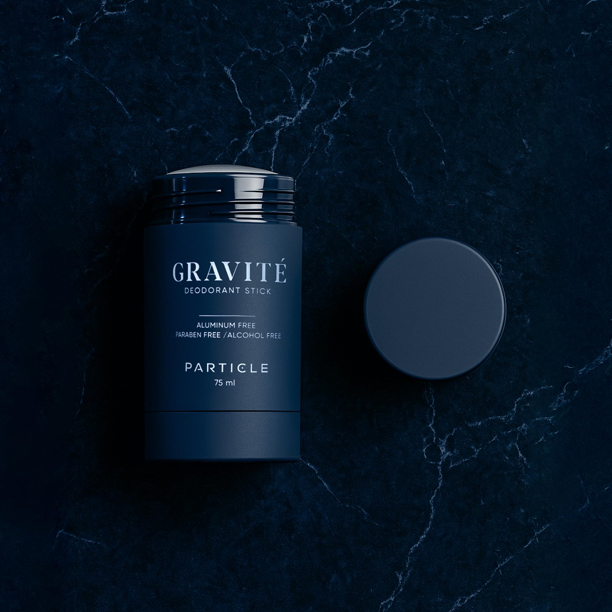 Particle Gravite Deodorant packaging front displaying premium branding for daily confidence.
