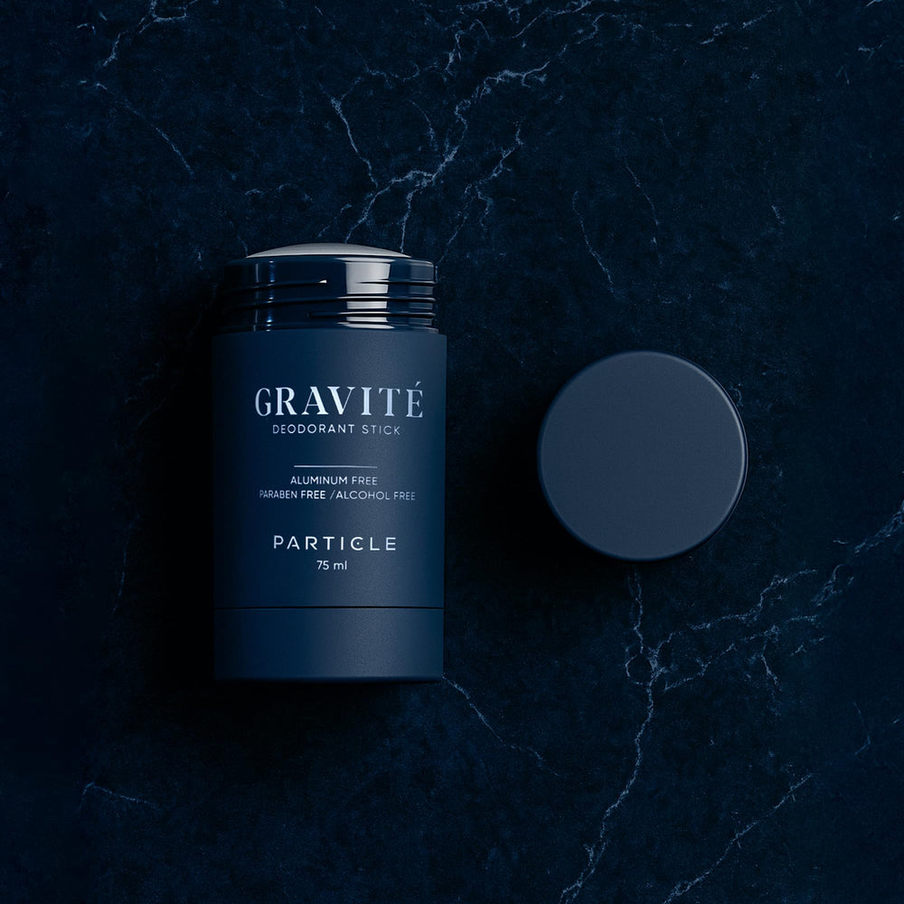 Particle Gravite Deodorant packaging front displaying premium branding for daily confidence.