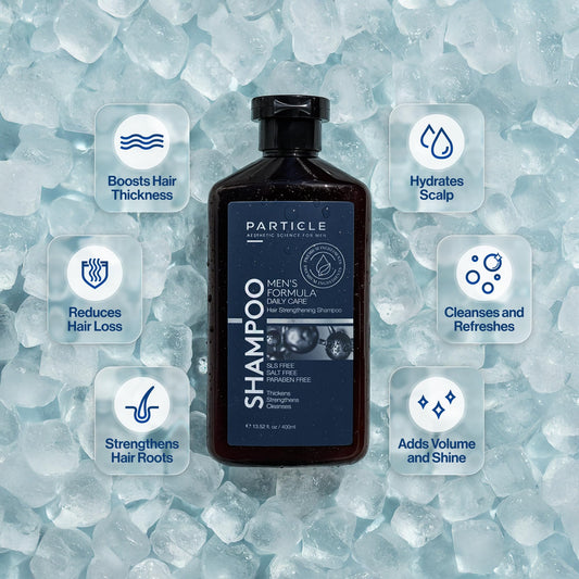 Rich lather from Particle Hair Thickening Shampoo ready to cleanse the scalp