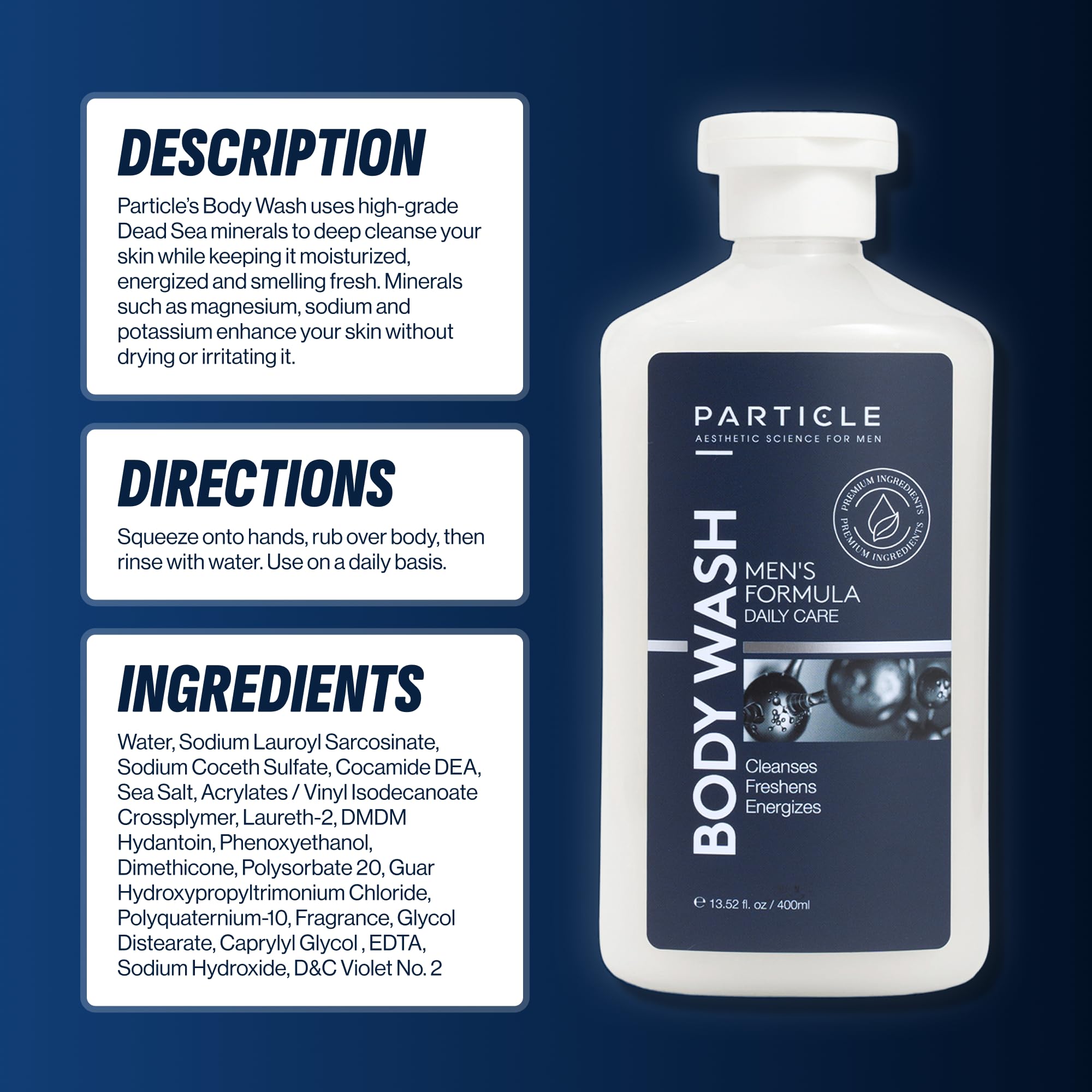 Particle Men’s Body Wash suitable for all skin types during daily grooming